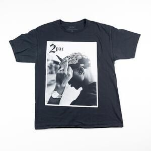 2Pac Tupac Shakur Black Graphic T Shirt Middle Finger Photo Tee Mens Large